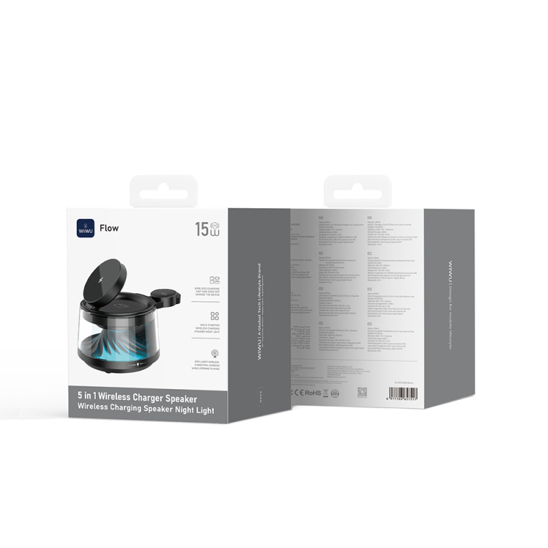 Wiwu Wi-W039 5in1 Wireless Charging Stand with Ambient Light Bluetooth Speaker 15W - 7