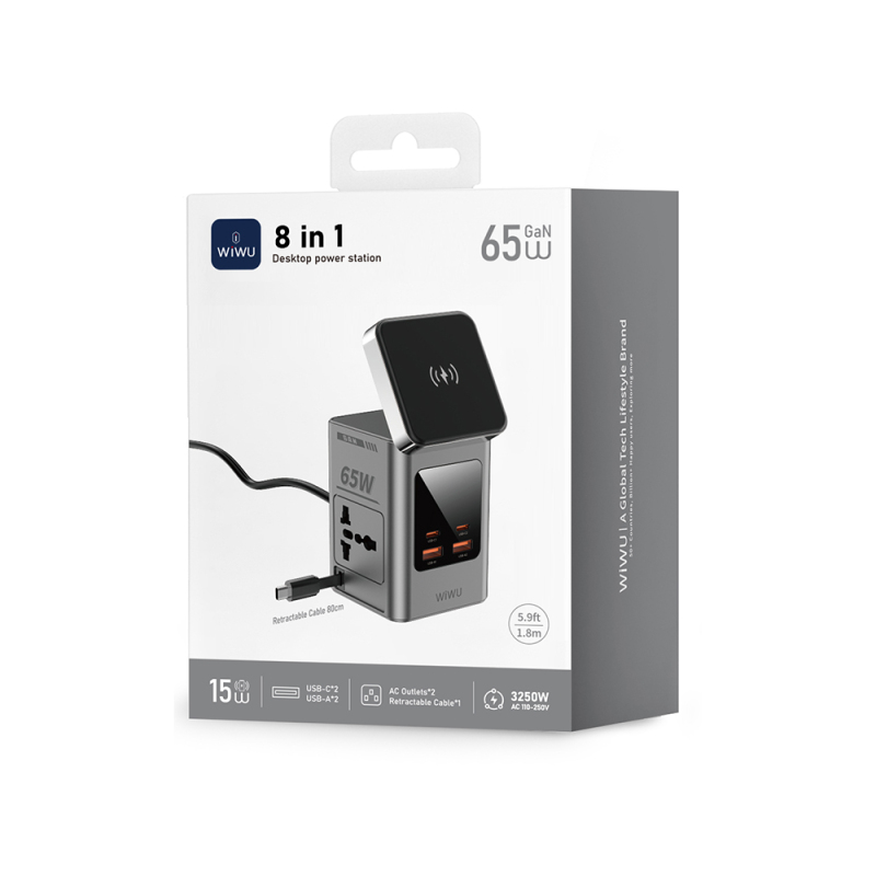 Wiwu Wi-W040 GaN 65W 8-in-1 Charging Station for Phones, Smartwatches & Headphones - 9