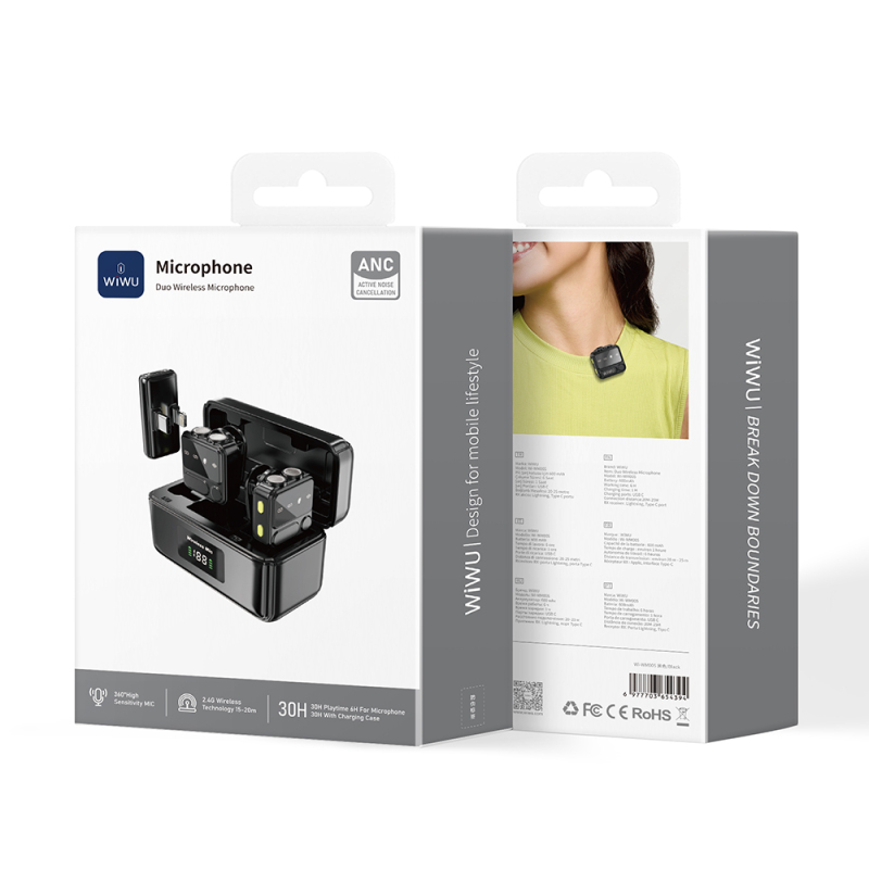 Wiwu Wi-WM005 2in1 Type-C and Lightning Port ANC Wireless Lavalier Microphone - 9