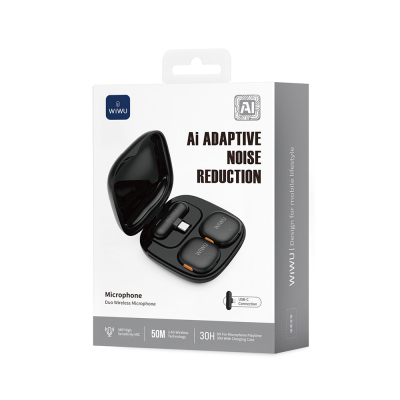 Wiwu Wi-WM006 2-in-1 Wireless Lavalier Microphone with Type-C Port Artificial Intelligence Support ANC - 9