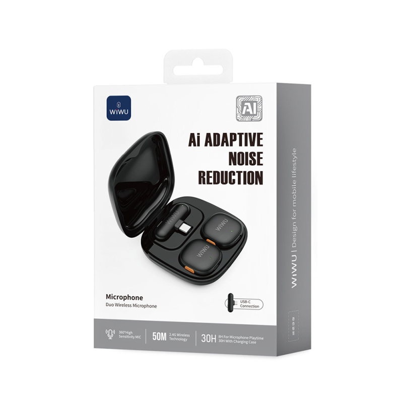 Wiwu Wi-WM006 2-in-1 Wireless Lavalier Microphone with Type-C Port Artificial Intelligence Support ANC - 9