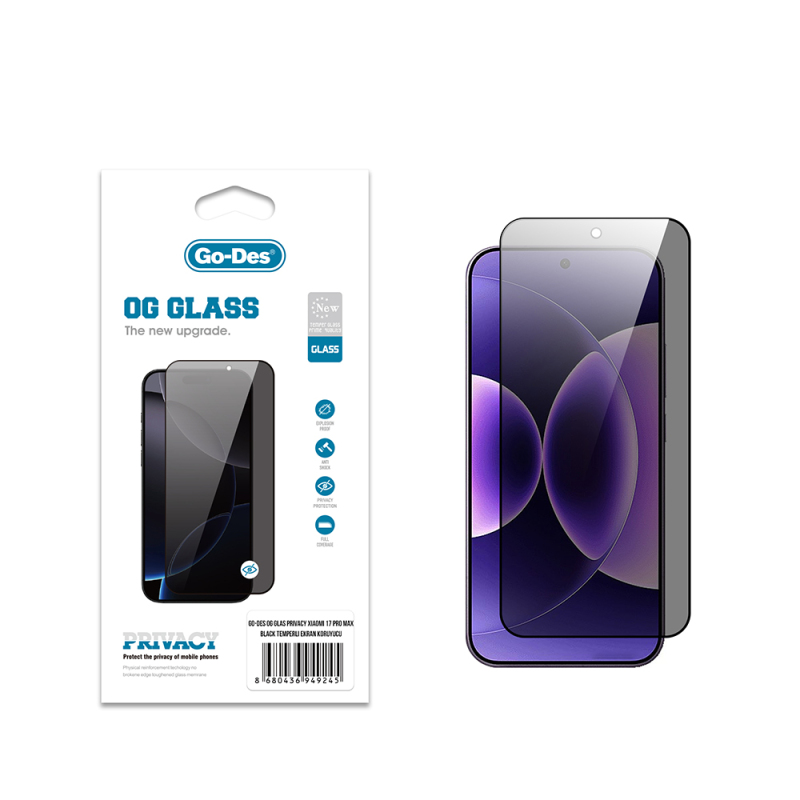 Xiaomi 17 Pro Max Go Des OG Glass Privacy Antistatik Temperli Cam Ekran Koruyucu - 1