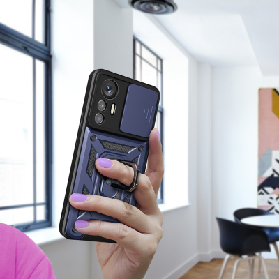 Xiaomi Mi 12 Lite Kılıf Magnetik Standlı Kamera Korumalı Zore Sürgülü Vega Kapak - 9