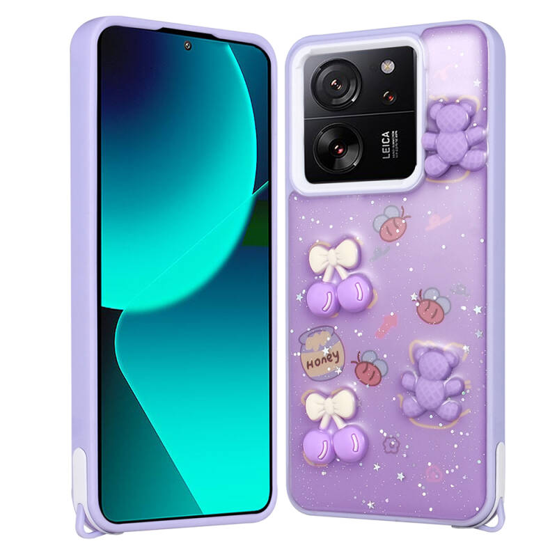 Xiaomi Mi 13T Kılıf Parlayan Simli Kabartma Figürlü Zore Cevze Kapak - 5