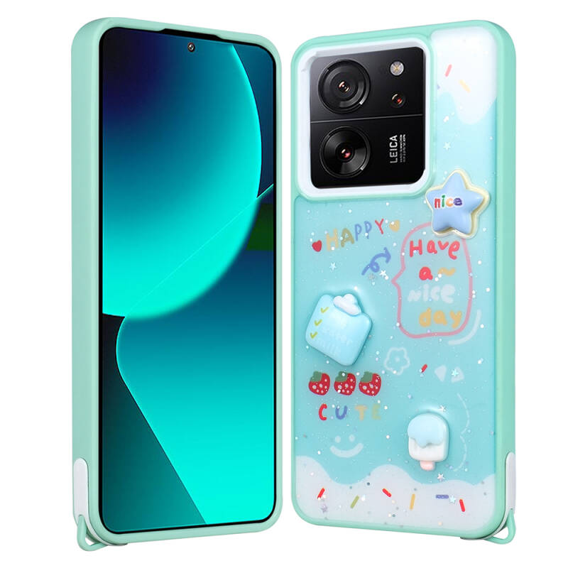 Xiaomi Mi 13T Kılıf Parlayan Simli Kabartma Figürlü Zore Cevze Kapak - 3