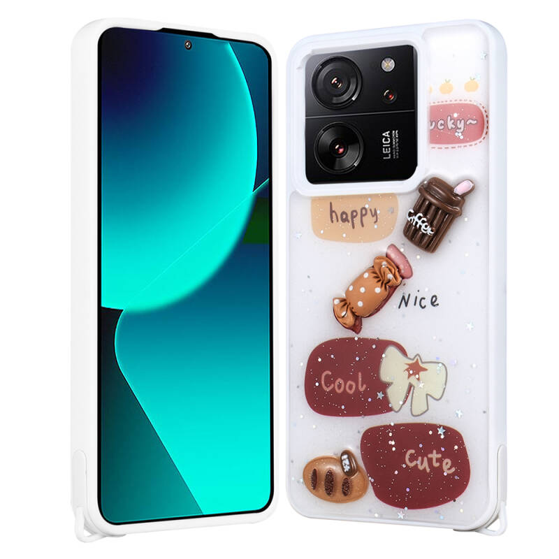 Xiaomi Mi 13T Kılıf Parlayan Simli Kabartma Figürlü Zore Cevze Kapak - 2