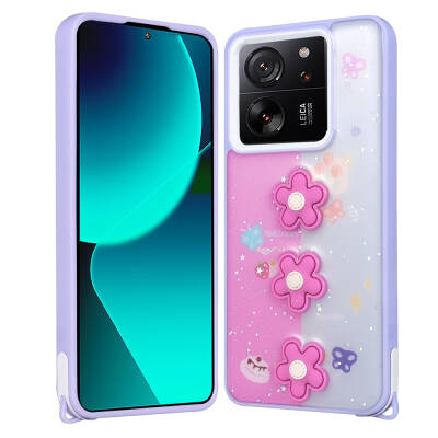 Xiaomi Mi 13T Pro Kılıf Parlayan Simli Kabartma Figürlü Zore Cevze Kapak - 3