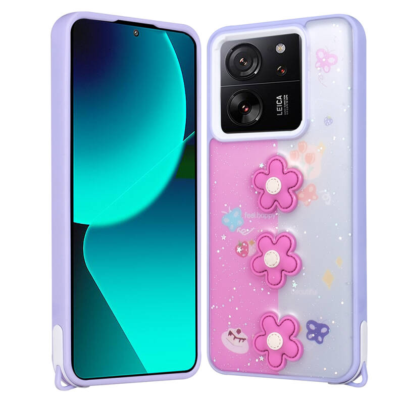 Xiaomi Mi 13T Pro Kılıf Parlayan Simli Kabartma Figürlü Zore Cevze Kapak - 3