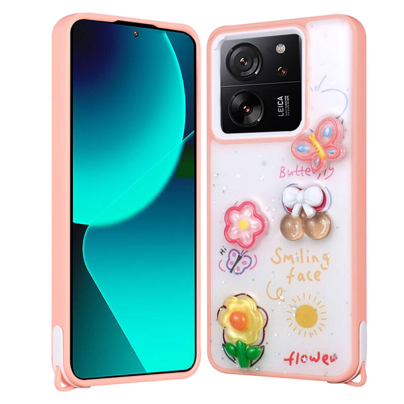 Xiaomi Mi 13T Pro Kılıf Parlayan Simli Kabartma Figürlü Zore Cevze Kapak - 6