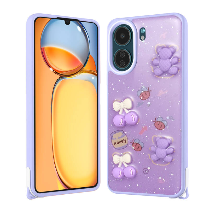 Xiaomi Poco C65 Case Shining Glitter Relief Figured Zore Cevze Cover - 4