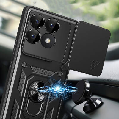 Xiaomi Poco F6 Pro Kılıf Magnetik Standlı Kamera Korumalı Zore Sürgülü Vega Kapak - 2