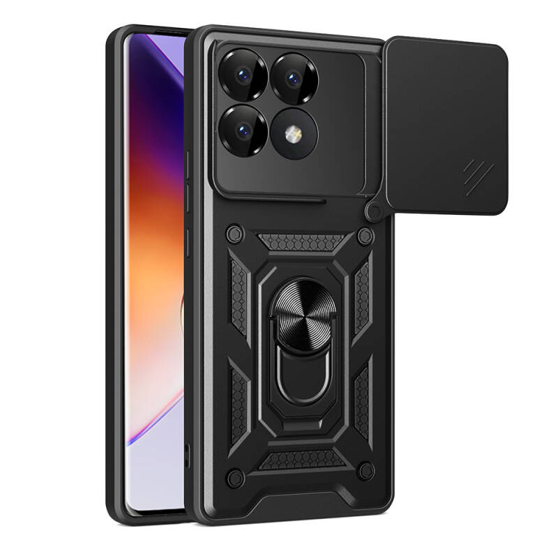 Xiaomi Poco F6 Pro Kılıf Magnetik Standlı Kamera Korumalı Zore Sürgülü Vega Kapak - 7