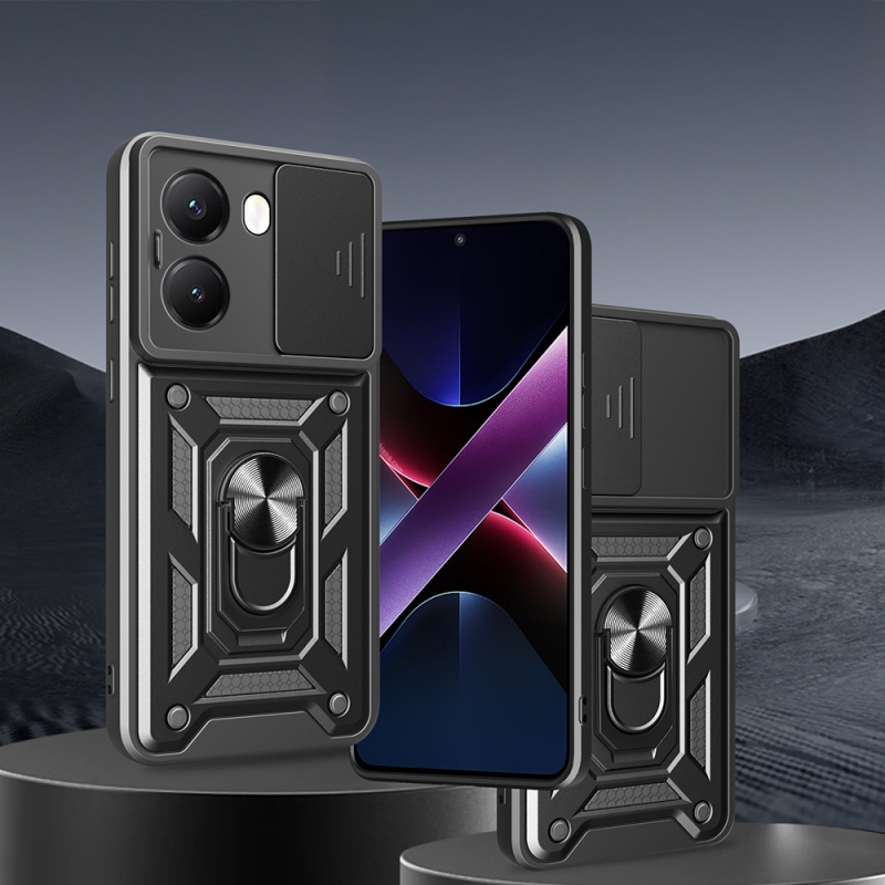 Xiaomi Poco X7 Pro Kılıf Magnetik Standlı Kamera Korumalı Zore Sürgülü Vega Kapak - 4