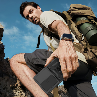 Xiaomi Redmi 15 Kılıf Magnetik Standlı Kamera Korumalı Zore Sürgülü Vega Kapak - 6