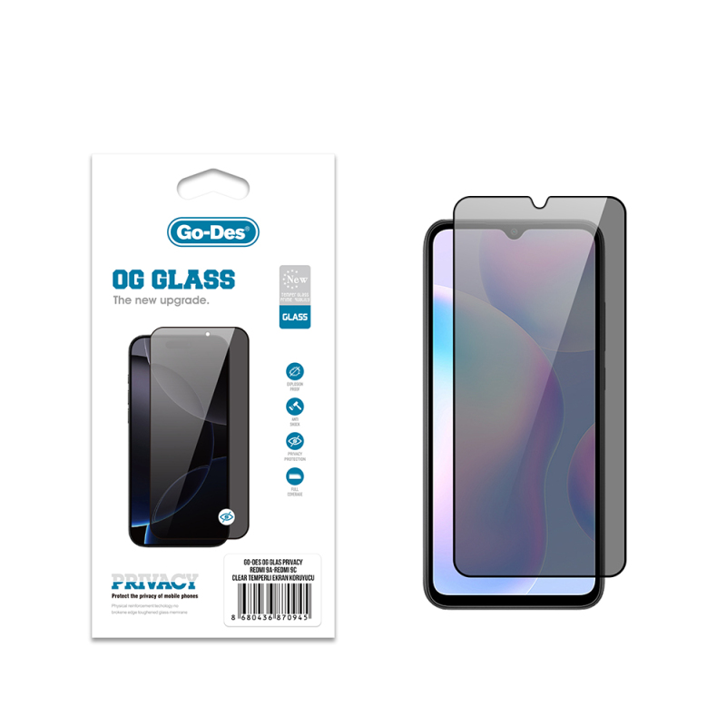 Xiaomi Redmi 9C Go Des OG Glass Privacy Antistatik Temperli Cam Ekran Koruyucu - 1