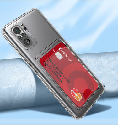 Xiaomi Redmi Note 10 Case Card Holder Transparent Zore Setra Clear Silicone Cover - 3