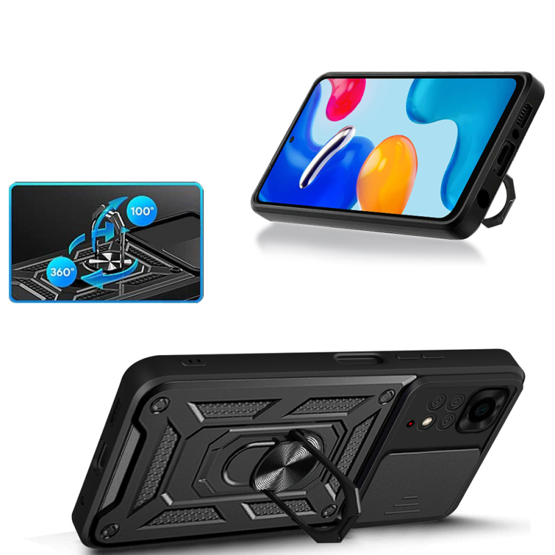 Xiaomi Redmi Note 11S Global Case with Magnetic Stand and Camera Protection - Zore Sliding Vega Cover - 7