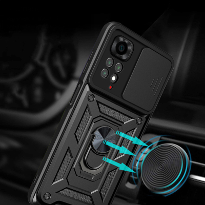 Xiaomi Redmi Note 11S Global Kılıf Magnetik Standlı Kamera Korumalı Zore Sürgülü Vega Kapak - 5