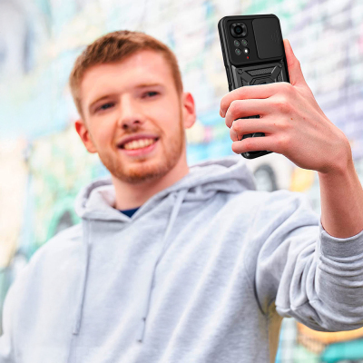 Xiaomi Redmi Note 11S Global Kılıf Magnetik Standlı Kamera Korumalı Zore Sürgülü Vega Kapak - 8