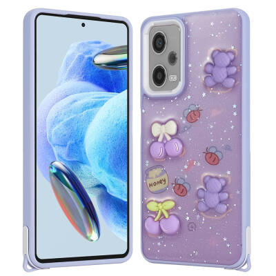 Xiaomi Redmi Note 12 Pro Plus 5G Kılıf Parlayan Simli Kabartma Figürlü Zore Cevze Kapak - 3