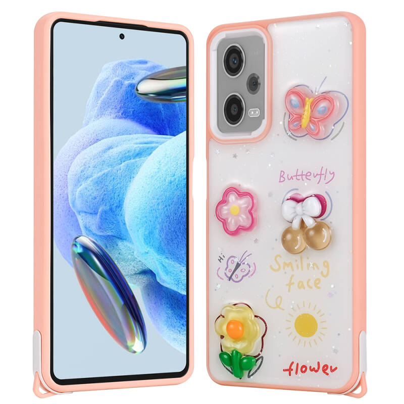 Xiaomi Redmi Note 12 Pro Plus 5G Kılıf Parlayan Simli Kabartma Figürlü Zore Cevze Kapak - 4