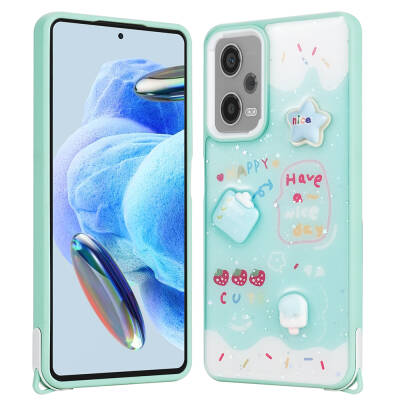 Xiaomi Redmi Note 12 Pro Plus 5G Kılıf Parlayan Simli Kabartma Figürlü Zore Cevze Kapak - 5