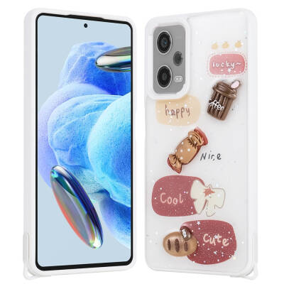 Xiaomi Redmi Note 12 Pro Plus 5G Kılıf Parlayan Simli Kabartma Figürlü Zore Cevze Kapak - 6