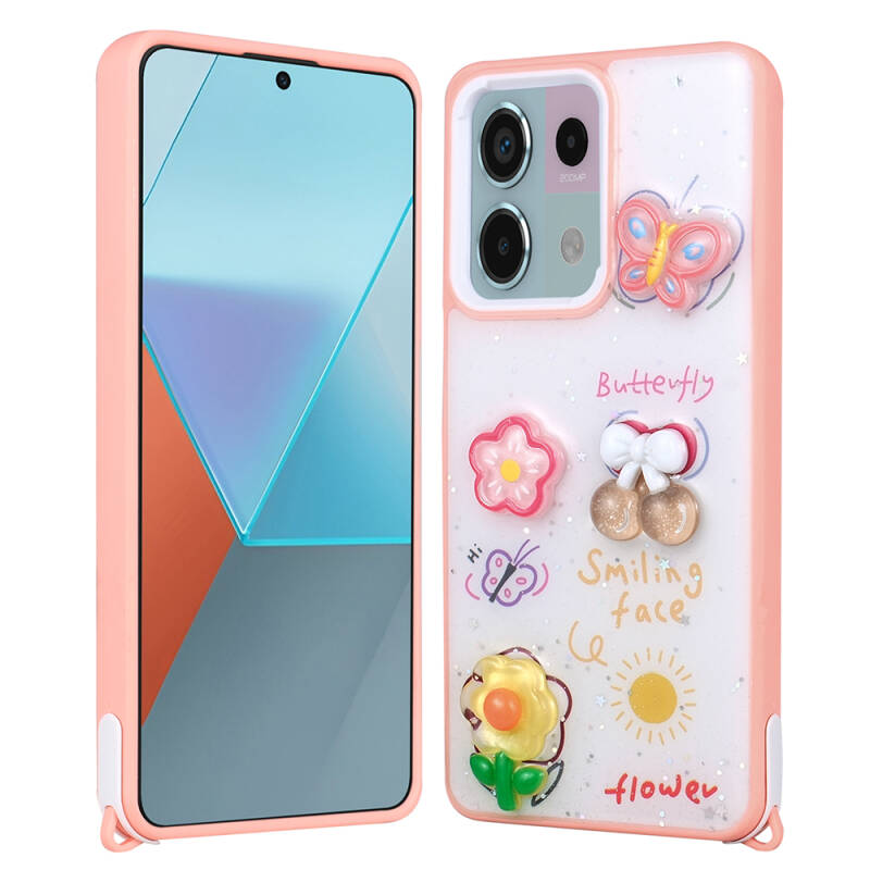 Xiaomi Redmi Note 13 Pro 5G Kılıf Parlayan Simli Kabartma Figürlü Zore Cevze Kapak - 4