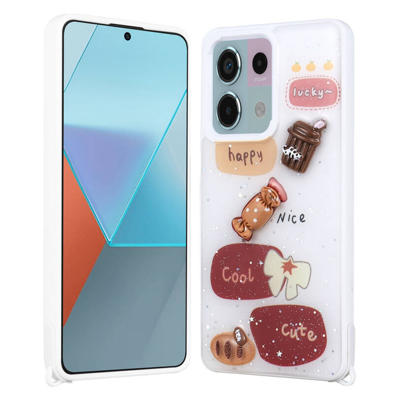 Xiaomi Redmi Note 13 Pro 5G Kılıf Parlayan Simli Kabartma Figürlü Zore Cevze Kapak - 5
