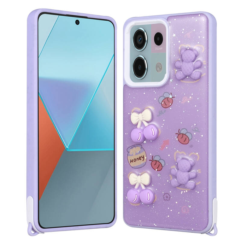 Xiaomi Redmi Note 13 Pro 5G Kılıf Parlayan Simli Kabartma Figürlü Zore Cevze Kapak - 6