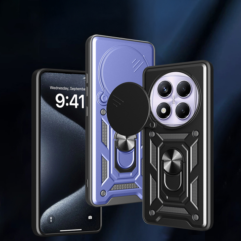 Xiaomi Redmi Note 14 Pro 4G Kılıf Magnetik Standlı Kamera Korumalı Zore Sürgülü Vega Kapak - 4