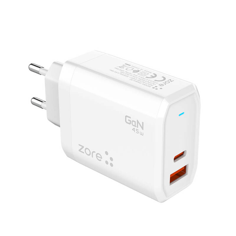 Zore Always-02 GaN Tech Type-C PD4.0 USB-A QC3.0 Hızlı Şarj Özellikli Seyahat Şarj Başlığı 45W - 1