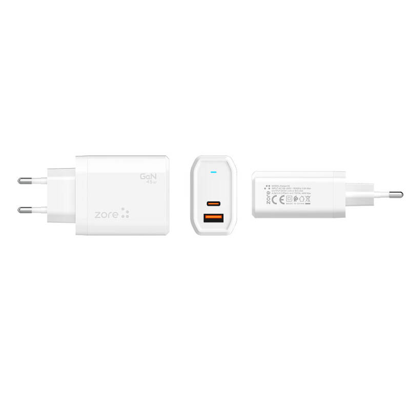 Zore Always-02 GaN Tech Type-C PD4.0 USB-A QC3.0 Hızlı Şarj Özellikli Seyahat Şarj Başlığı 45W - 5