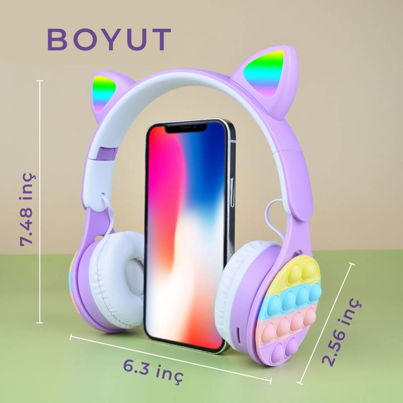Zore B30 RGB Led Işıklı Kedi Kulağı Band Tasarımı Ayarlanabilir Katlanabilir Kulak Üstü Bluetooth Kulaklık - 7