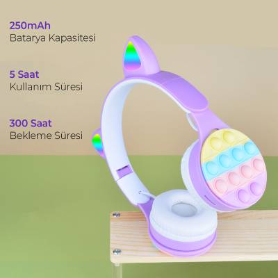 Zore B30 RGB Led Işıklı Kedi Kulağı Band Tasarımı Ayarlanabilir Katlanabilir Kulak Üstü Bluetooth Kulaklık - 8