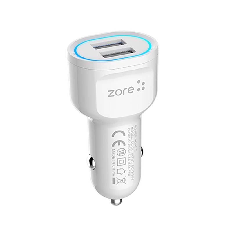 Zore CC-01 LED Lighted Dual USB Car Charger Head with Fast Charge 18W - 1