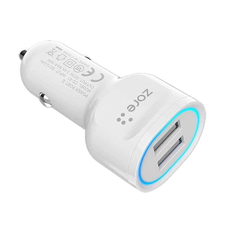 Zore CC-01 LED Lighted Dual USB Car Charger Head with Fast Charge 18W - 4