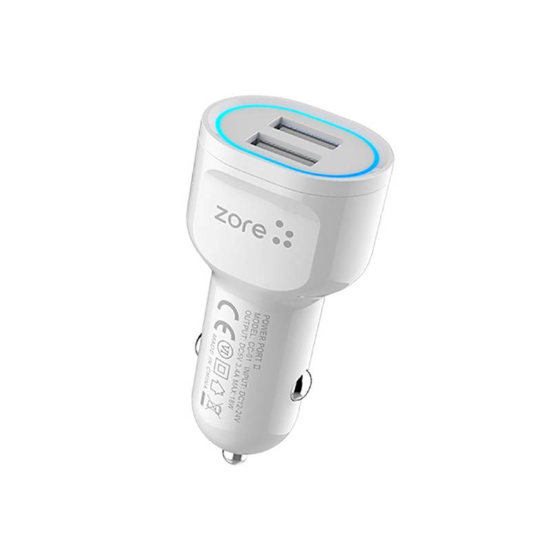 Zore CC-01 LED Lighted Dual USB Car Charger Head with Fast Charge 18W - 2