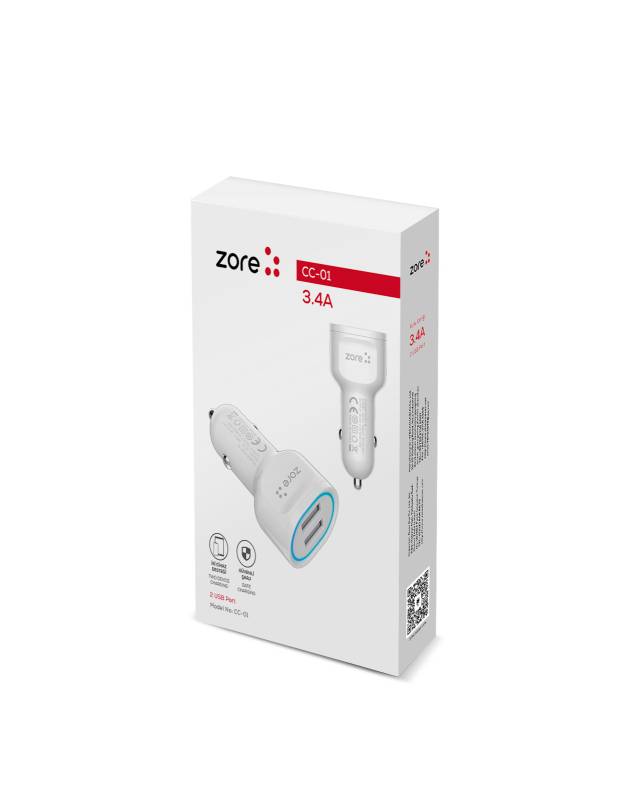 Zore CC-01 LED Lighted Dual USB Car Charger Head with Fast Charge 18W - 5