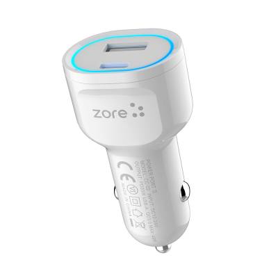 Zore CC-02 Hızlı Şarj Özellikli LED Işıklı QC 3.0 USB-A ve Type-C PD Araç Şarj Başlığı PD 20W - 1