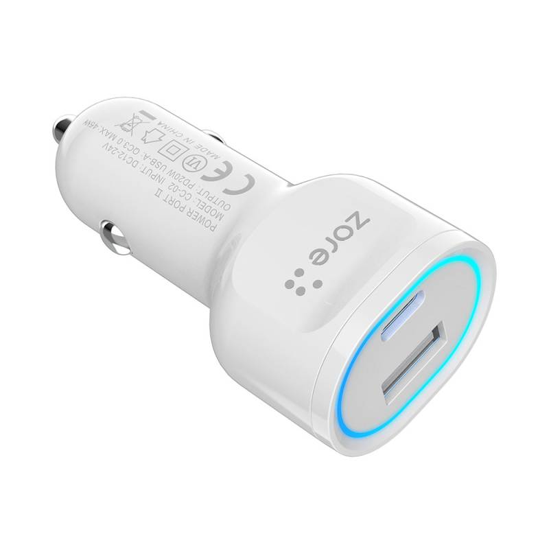 Zore CC-02 Hızlı Şarj Özellikli LED Işıklı QC 3.0 USB-A ve Type-C PD Araç Şarj Başlığı PD 20W - 2