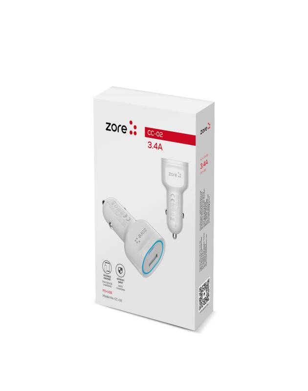 Zore CC-02 Hızlı Şarj Özellikli LED Işıklı QC 3.0 USB-A ve Type-C PD Araç Şarj Başlığı PD 20W - 5