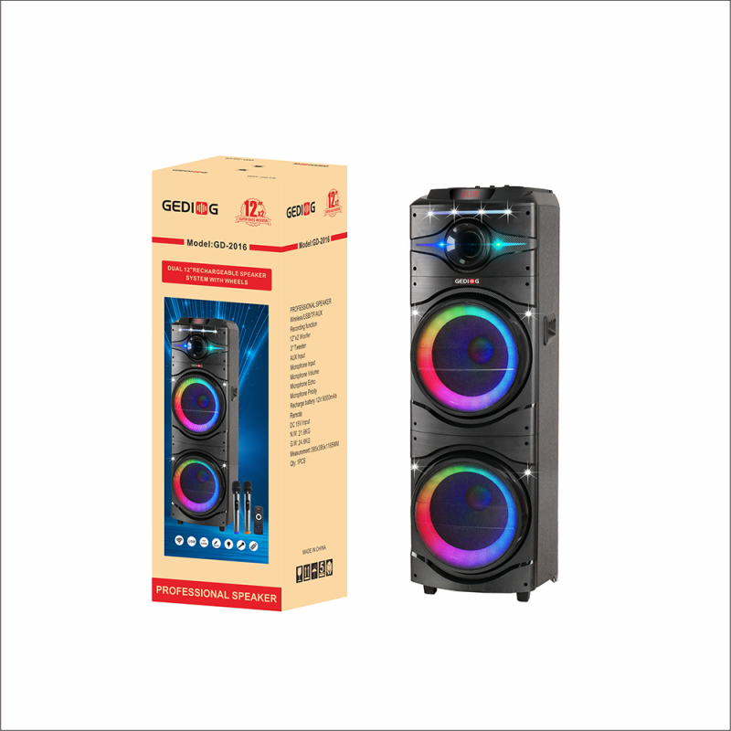 Zore GD-2016 Digital LED Indicator, FM Radio, RGB TWS with Microphone, Dual 12 inch Stereo Bass Wireless Karaoke Speaker - 14