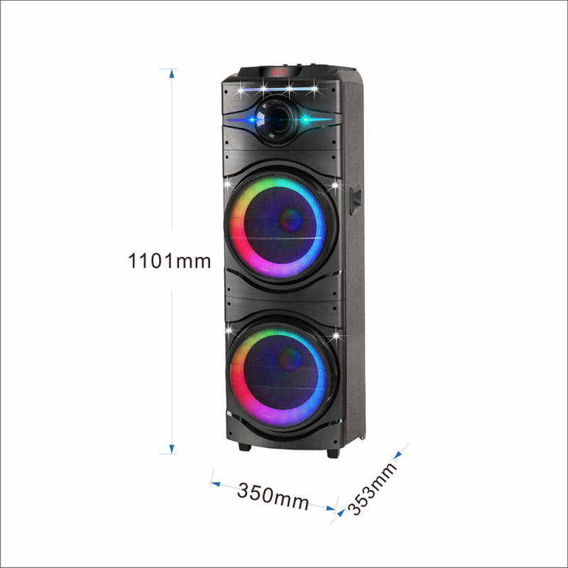Zore GD-2016 Digital LED Indicator, FM Radio, RGB TWS with Microphone, Dual 12 inch Stereo Bass Wireless Karaoke Speaker - 12