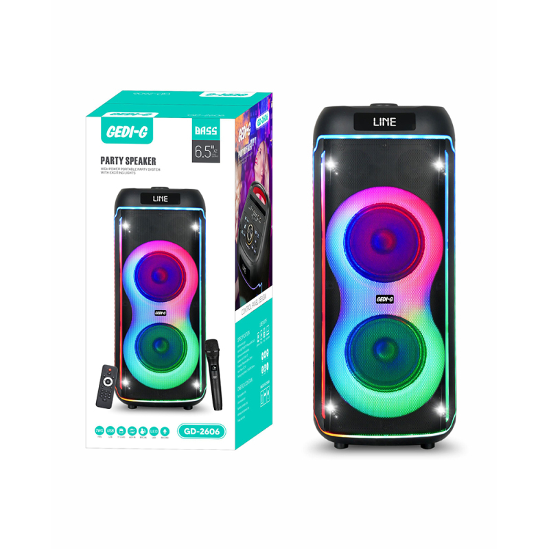 Zore GD-2606 Dijital LED Göstergeli FM Radyolu Mikrofonlu RGB TWS Çift 6.5 inç Stereo Bass Kablosuz Karaoke Hoparlör - 11