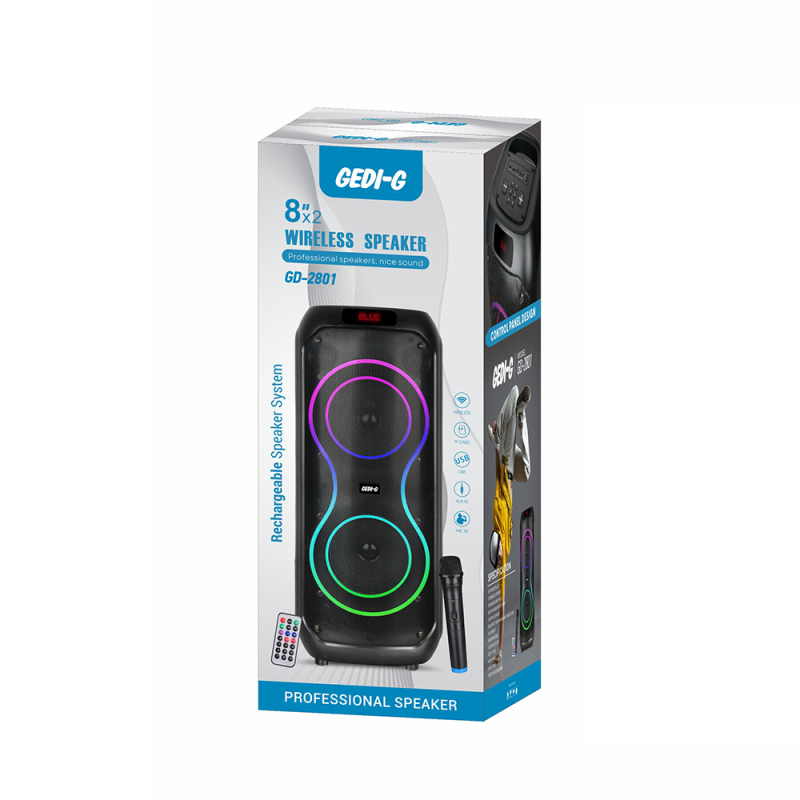 Zore GD-2801 Dijital LED Göstergeli Mikrofonlu RGB TWS Çift 8 inç Stereo Bass Kablosuz Karaoke Hoparlör - 2