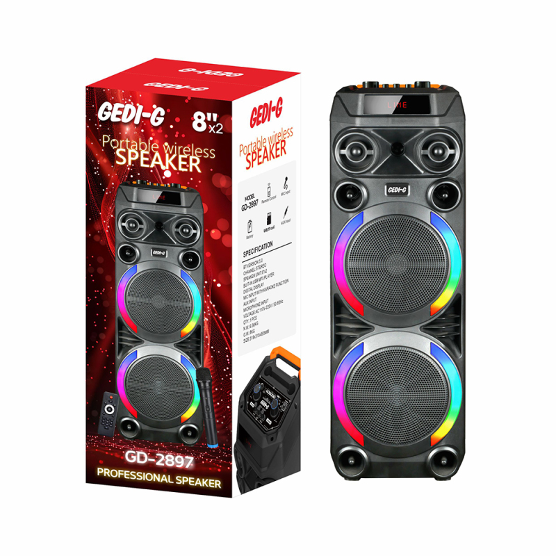 Zore GD-2897 Dijital LED Göstergeli Mikrofonlu RGB TWS Çift 8 inç Stereo Bass Kablosuz Karaoke Hoparlör - 2