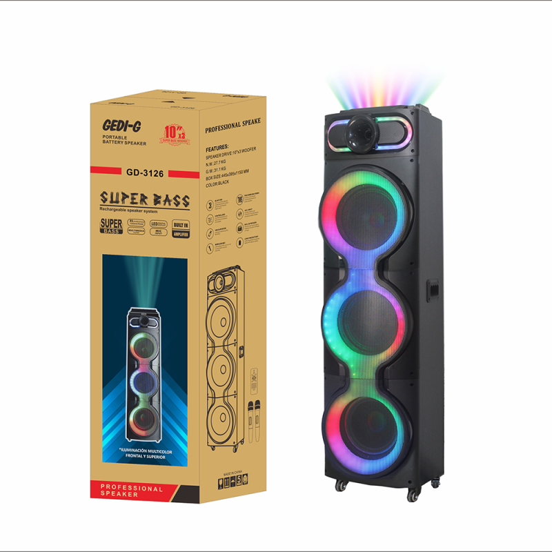 Zore GD-3126 Dijital LED Göstergeli Mikrofonlu RGB TWS Üçlü 10 inç Stereo Bass Kablosuz Karaoke Hoparlör - 4