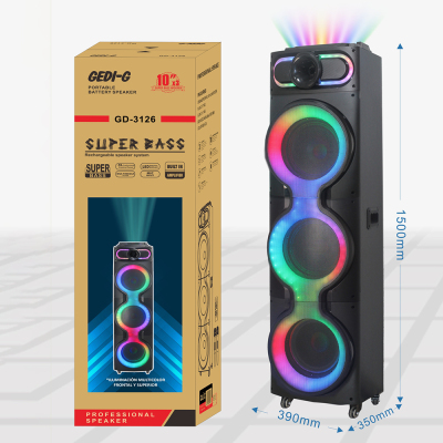Zore GD-3126 Dijital LED Göstergeli Mikrofonlu RGB TWS Üçlü 10 inç Stereo Bass Kablosuz Karaoke Hoparlör - 5