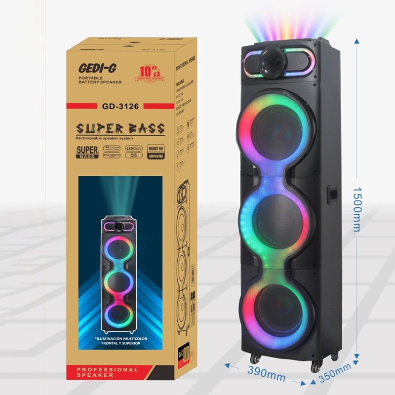 Zore GD-3126 Dijital LED Göstergeli Mikrofonlu RGB TWS Üçlü 10 inç Stereo Bass Kablosuz Karaoke Hoparlör - 5